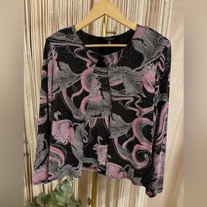 Vintage ONYX Nite Floral pink & black iridescent glitter tank & cardigan set